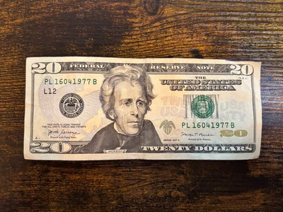 Fancy Serial Number 20 Dollar Bill Date Birthday Anniversary 16 04 1977 April 16 - Image 1 of 2