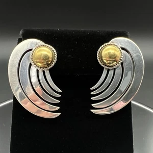 Vintage Taxco Mexico Brass & Sterling Silver Wing Earrings TA-70 1.5” 14.4g - Picture 1 of 13