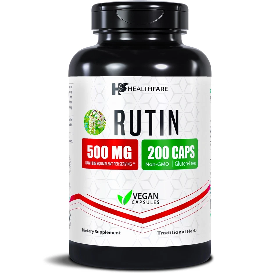 HealthFare Rutin 500 毫克 Rutoside Bioflavonoid 200 粒血管健康美国制造 — 第 1/4 张图片