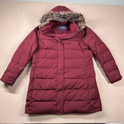 Land's End Coat Womens XL Down Puffer Parka Maroon Burgundy Faux Fur Arctic - Image 1 of 4