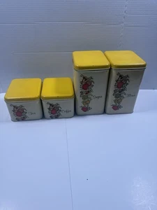 4 CHEINCO Spice Of Life Metal Canisters Yellow Top Flour Sugar Tea Coffee MCM - Picture 1 of 6