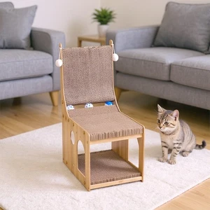 L-Shaped Scratch Pad Cat Scratcher with 2 Hanging Balls for Cats' Bed&Furniture - Picture 1 of 13