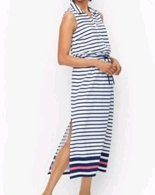 Vestido Talbots Cabana Life Azul Rayas Sin Mangas Corbata Cintura Cubrir Playa XL 125$ Foto 1 de 4