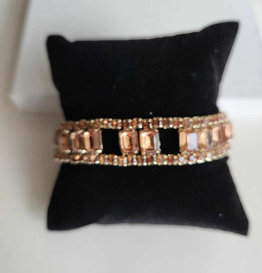 Pulsera elástica de diamantes de imitación tono bronce - se adapta a muñeca de 7" Foto 1 de 1