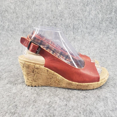 Sandalias de cuña Crocs para mujer A Leigh de corcho con cordones de cuero rojo peep-toe talla 7 Foto 1 de 4