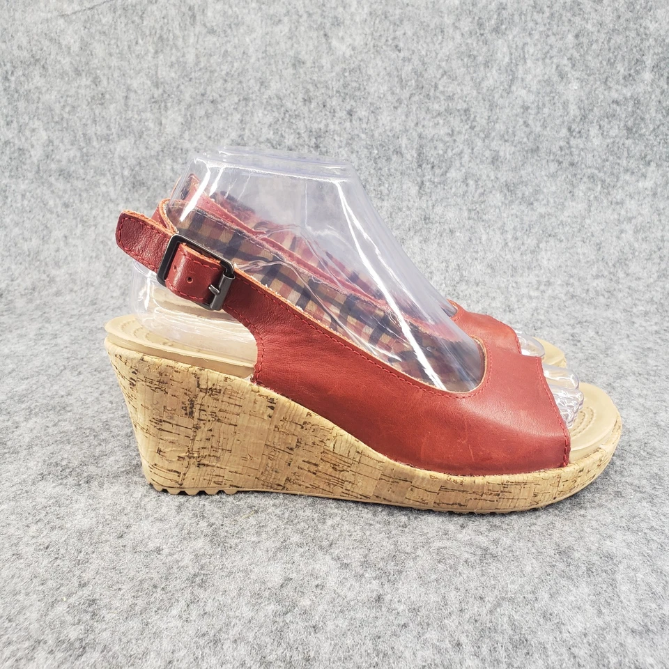 Sandalias de cuña Crocs para mujer A Leigh de corcho con cordones de cuero rojo peep-toe talla 7 Foto 1 de 4