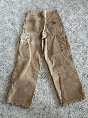 Carhartt Boy's Loose-Fit Duck Canvas Flannel Lined  Pant Brown Size 10 - Image 1 of 4