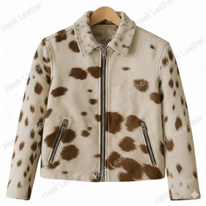 Women Cowhide Leather Jacket Natural Hair-On Cow Skin Fashion Coat - Picture 1 of 3