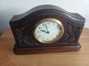 Edwardian Solid Oak Wood Mantel Clock with 8 Day Movement requiring repair. - Picture 1 of 11