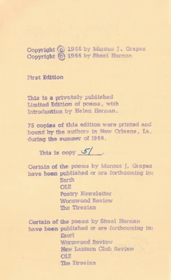 Two Poets. Marcus J. Grapes New Orleans Signed Limited Edition  51/75. 1966 - Image 1 of 2