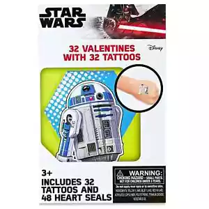 32x Disney Star Wars Valentine's Day Cards w/ Tattoos and 48 Heart Seals - Picture 1 of 3