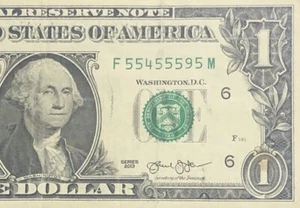 Billete de dólar Six of a Kind 5s 2013 número de serie elegante F55455595M - Imagen 1 de 6