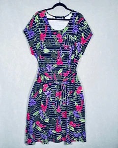 Lands End Dress 2x Black Cotton Floral Midi Belted Western - Picture 1 of 15
