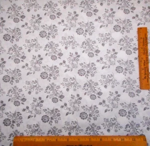 Civil War Reproduction Fabric 7/8+ Yard Gray Floral on White Quilting Cotton - Picture 1 of 2