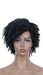 FASHION IDOL Synthetic Dreadlock Wigs Short Faux Locs Wig Ombre Blue Afro - Picture 1 of 15