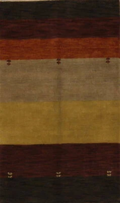 Striped Design Modern Gabbeh Oriental Hand-Knotted 3'x5' Wool Rug - Image 1 of 4