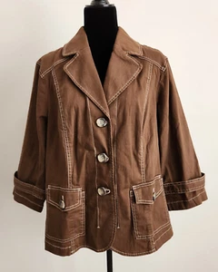Coldwater Creek Jacket with Contrast Stitch 3/4 Sleeve in Brown Size 20 - Picture 1 of 12