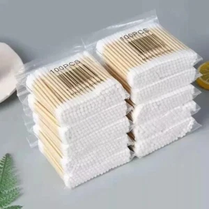 500 un., 5 paquetes de 100 hisopos de algodón de doble extremo hisopos de algodón para bebés limpieza de oídos - Imagen 1 de 4