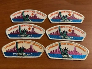 BSA, Greater New York Councils Set of Six (6) Borough Shoulder Patches (CSPs) - Foto 1 di 1