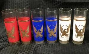 Vintage Libbey Patriotic Rot Weiß Blau mit Gold Adler Becher Gläser Set - Bild 1 von 1