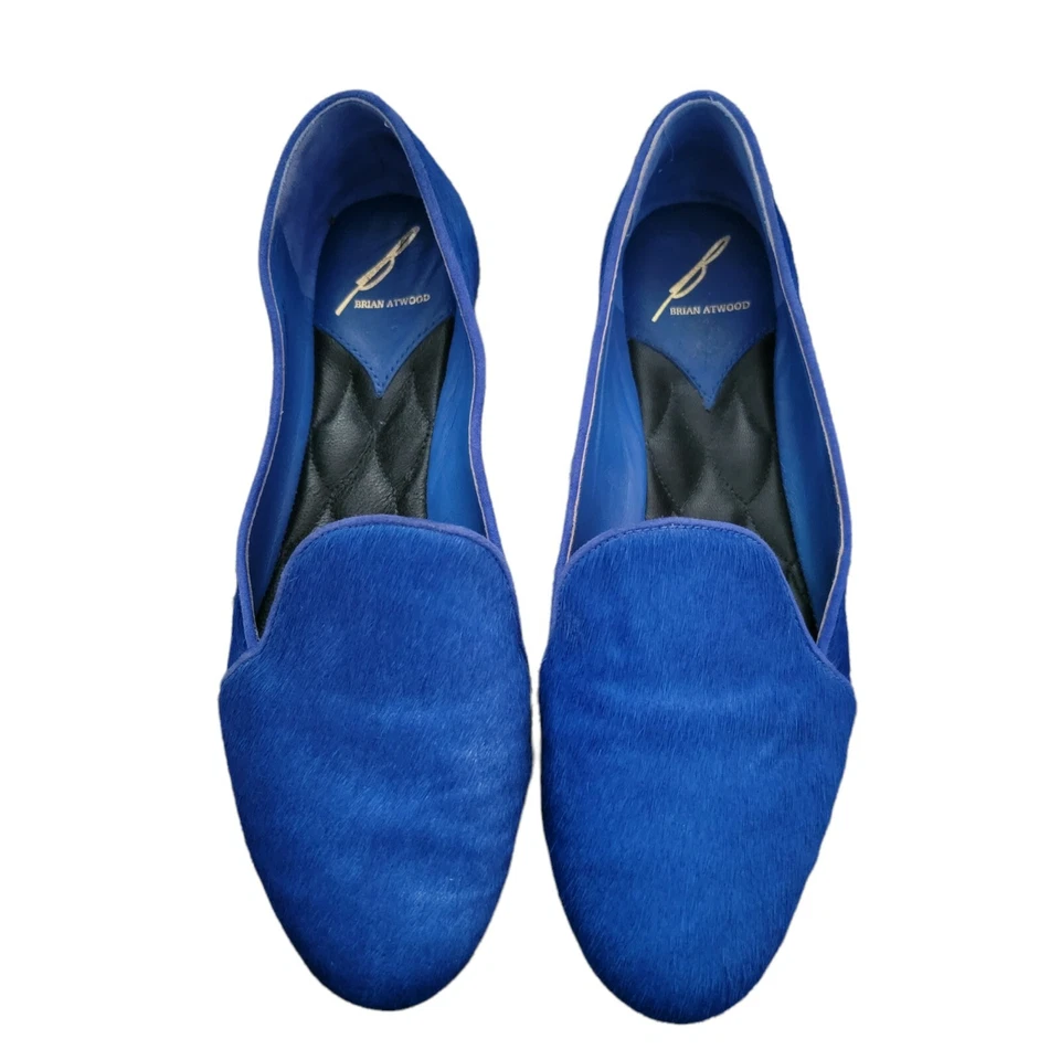 Mocasín de pelo de becerro azul Brian Atwood Claudelle plano talla 8 Foto 1 de 4