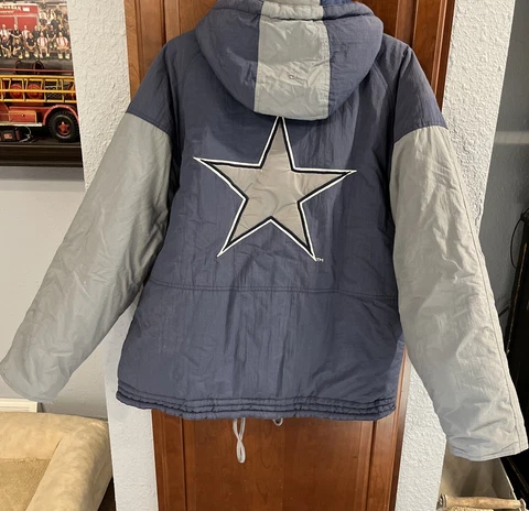 Vintage Mirage NFL Dallas Cowboys Jacket Hooded Full Zip Puffer Large Coat L Cover