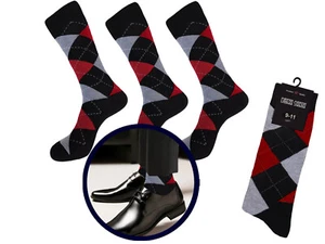 3 Pares Calcetines de Vestir Para Hombre Diamante Argyle Calcetines Algodón Primera Calidad TALLA 9-11 ROJO - Imagen 1 de 6