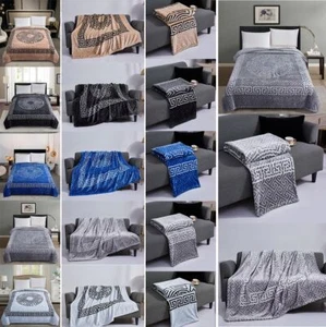 Large Geometric Faux Fur Flannel Fleece Blanket Mink Throw for Bed, Sofa, Chair - Picture 1 of 31