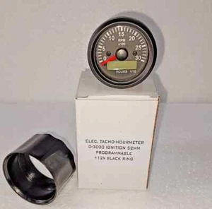 Tachometer/Hourmeter 0-3000 RPM Ignition Coil Signal Gauge Bezel +12V black - Picture 1 of 5
