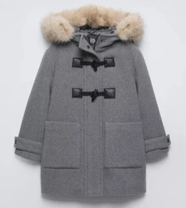 Zara Girls WOOL, Faux Fur Duffle Hooded Coat 13-14 - Picture 1 of 7
