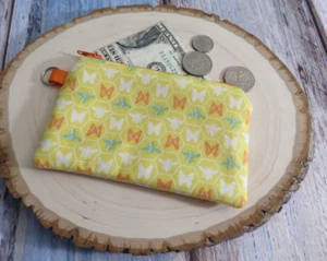 Coin Purse zipper key ring pouch/keyring Butterflies & Bees Print, Gift for her - Picture 1 of 2