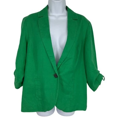 Blazer Coldwater Creek de lino con cierre de botones y mangas acanaladas ajustables talla 10 Foto 1 de 4
