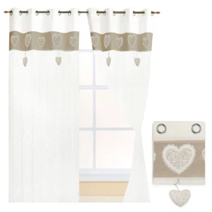 Tende Finestre Porta Interno Coppia 2pz Varie Misure Tessuto Lino Shabby Cuori - Foto 1 di 7