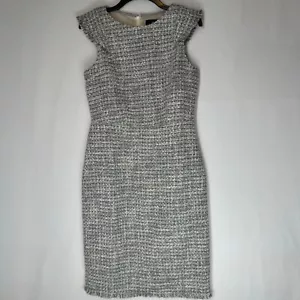 J. Abito a matita Crew Tweed 8T con frange guaina grigio con filo metallico orlo grezzo - Foto 1 di 14