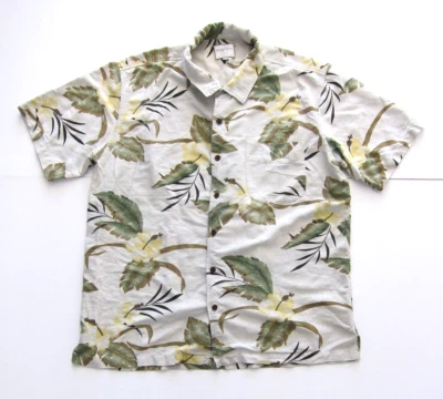 Trader Bay Washable Silk Green Yellow Floral Button Short Sleeve Hawaii Shirt XL - Image 1 of 4