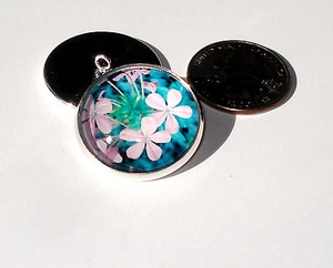 Orchid Pink Flowers Glass Dome Button handcrafted collectible shank sew or pin - Picture 1 of 1