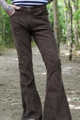 RUN & FLY BELLBOTTOM CORDUROY FLARED BROWN CORDS RETRO VINTAGE 60'S 70'S STYLE - Image 1 of 2