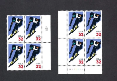 US Stamp Plate Block of 4 Scott#3180 1998 32c Alpine Skiing P#B111111 + USPS CC - Image 1 of 2