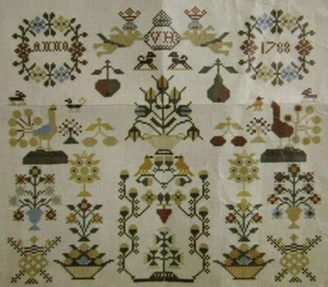 1980'S CROSS STITCH CHART PATTERN NEEDLEWORK DUTCH SAMPLER 1788 - Picture 1 of 2