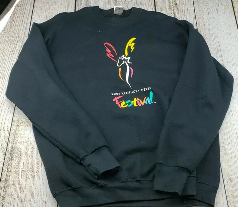 2002 Kentucky Derby Festival Size XL Sweatshirt Black Churchill Downs Cover