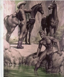 GEORGE QUAINTANCE  N.60 * 8X10" MATTED COLOR  FINE PRINT *WATERHOLE  SEPIA - Picture 1 of 1