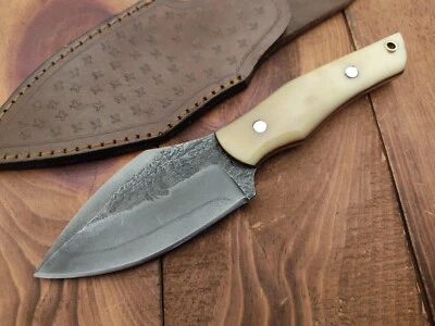 9" Handmade Carbon Steel Fixed Blade Acid Washed Survival Camping Hunting Knife - Image 1 of 4