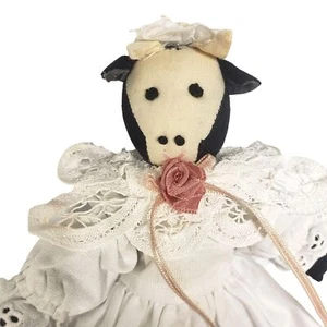 Stoff Kuh Land Stofftier Puppe Prärie Kleid Ösen Spitze Kragen verbunden 10 Zoll Vintage - Bild 1 von 10