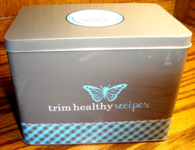 'Trim Healthy Mama' Recipe Tin Metal Card Holder~Brown~Teal H=5", L=6", W=4" 654 - Image 1 of 4