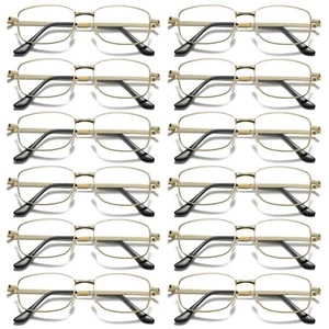 12Pair Mens Square Metal Frame Golden Reading Glasses Classic Readers Eyeglasses - Picture 1 of 8