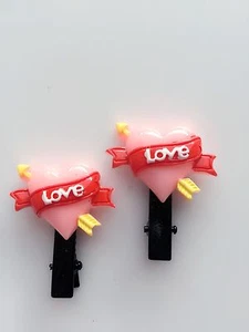 2x Kids Girls Children Cute Pink Party LOVE Heart Arrow Bow Hair Clip Pins - Picture 1 of 7