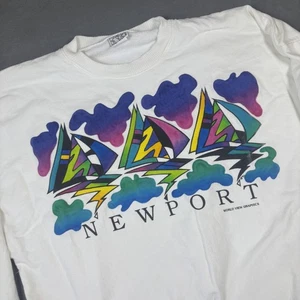 Vintage Newport Pullover Herren Medium Segelboot Rundhalsausschnitt Weltansicht Grafik 1990 USA - Bild 1 von 12