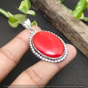 Colgante de piedras preciosas de coral rojo hecho a mano, enchapado en plata 925, regalo de joyería Boho Chic - Imagen 1 de 5