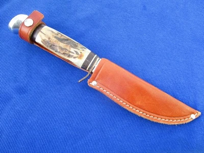 Vintage Olsen Knide Co Solingen Germany Hunting Knife Stag w/ File Work - Image 1 of 4