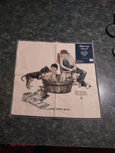 VINTAGE NORMAN ROCKWELL TAPESTRY PANEL FRAMABLE 16x17 DOGS "A LICKIN GOOD BATH" - Picture 1 of 5